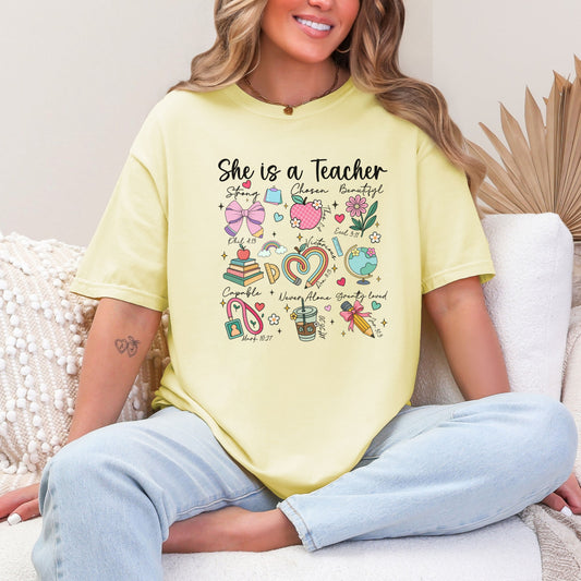 She's a Teacher Bible Verse Graphic Tee