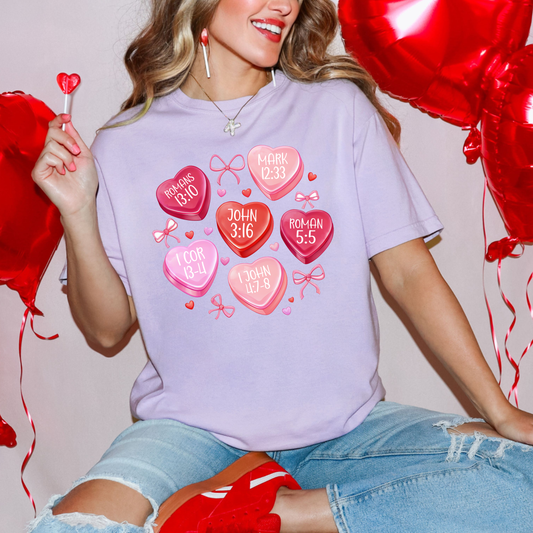 Christian Conversation Hearts Graphic Tee