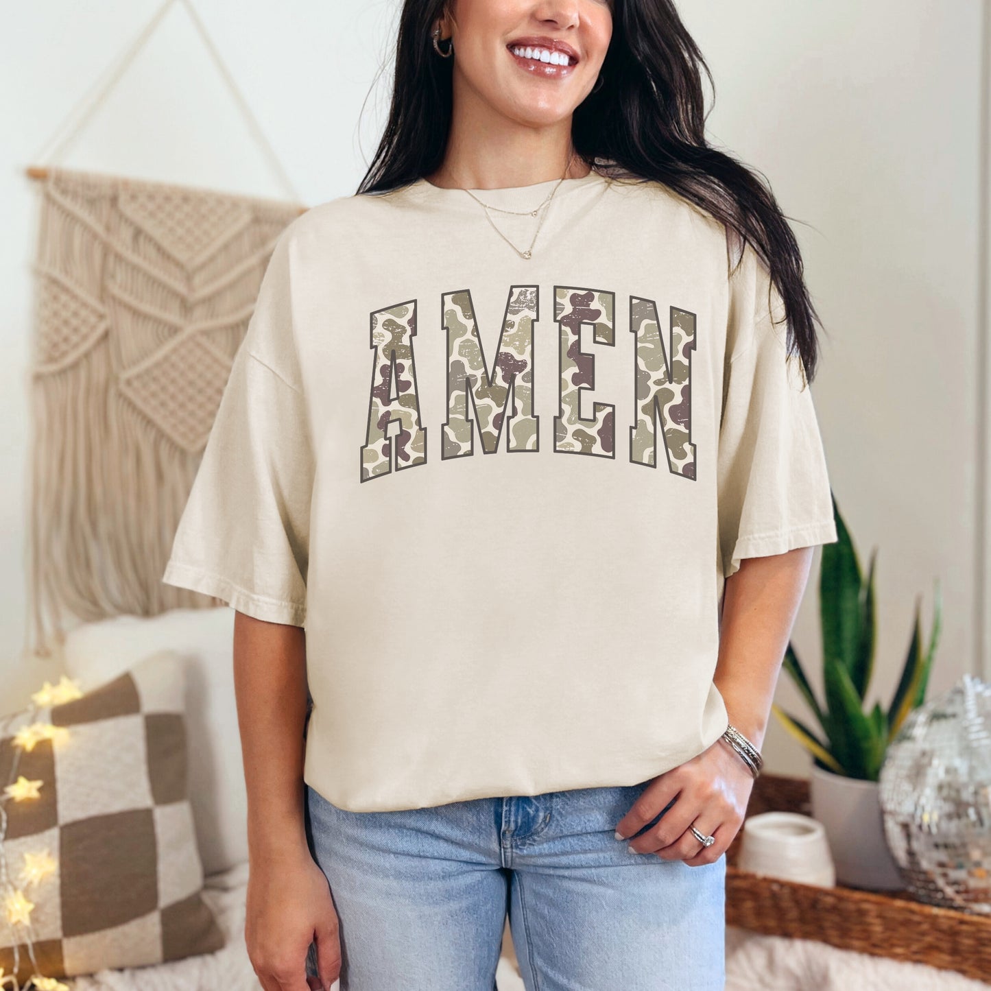 Camo Print Amen Graphic Tee