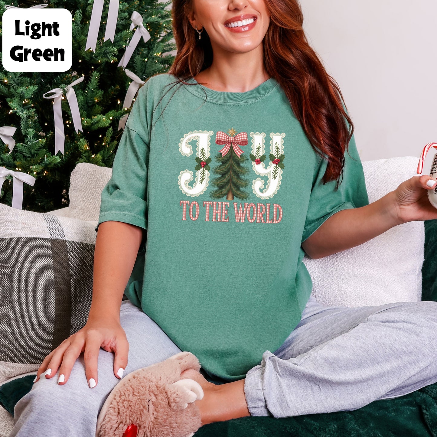 Joy To The World Gingham Graphic Tee