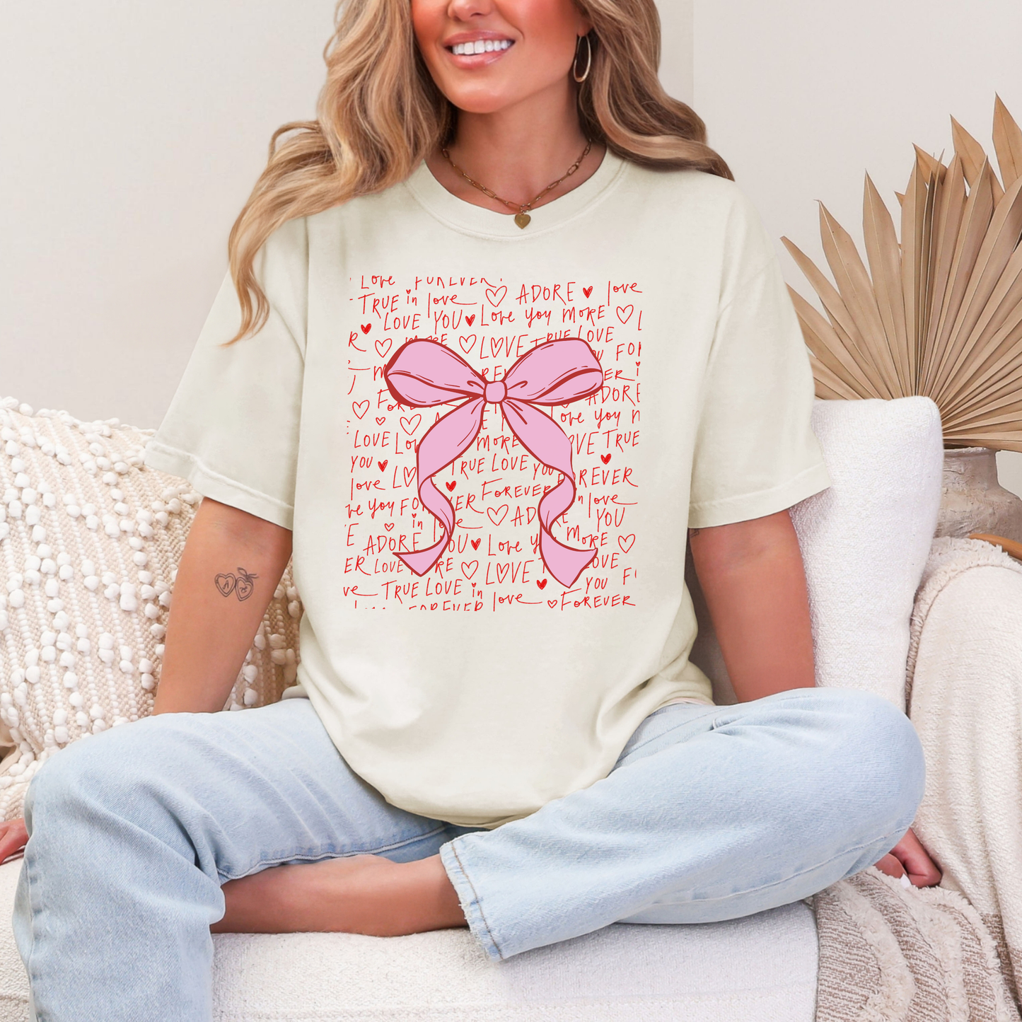 Valentine's Day Text & Bow Graphic Tee