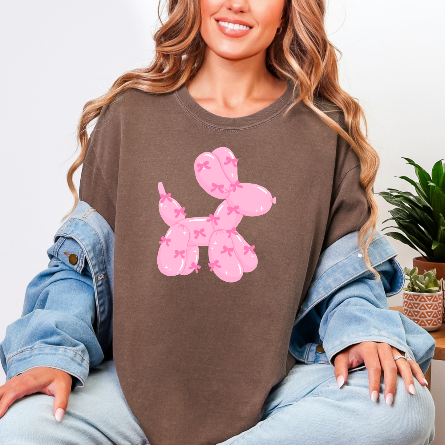 Pink Ballon Dog & Bows Graphic Tee