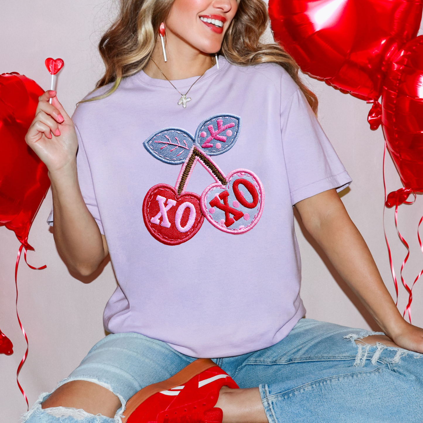 Faux Patchwork Cherry XOXO Graphic Tee