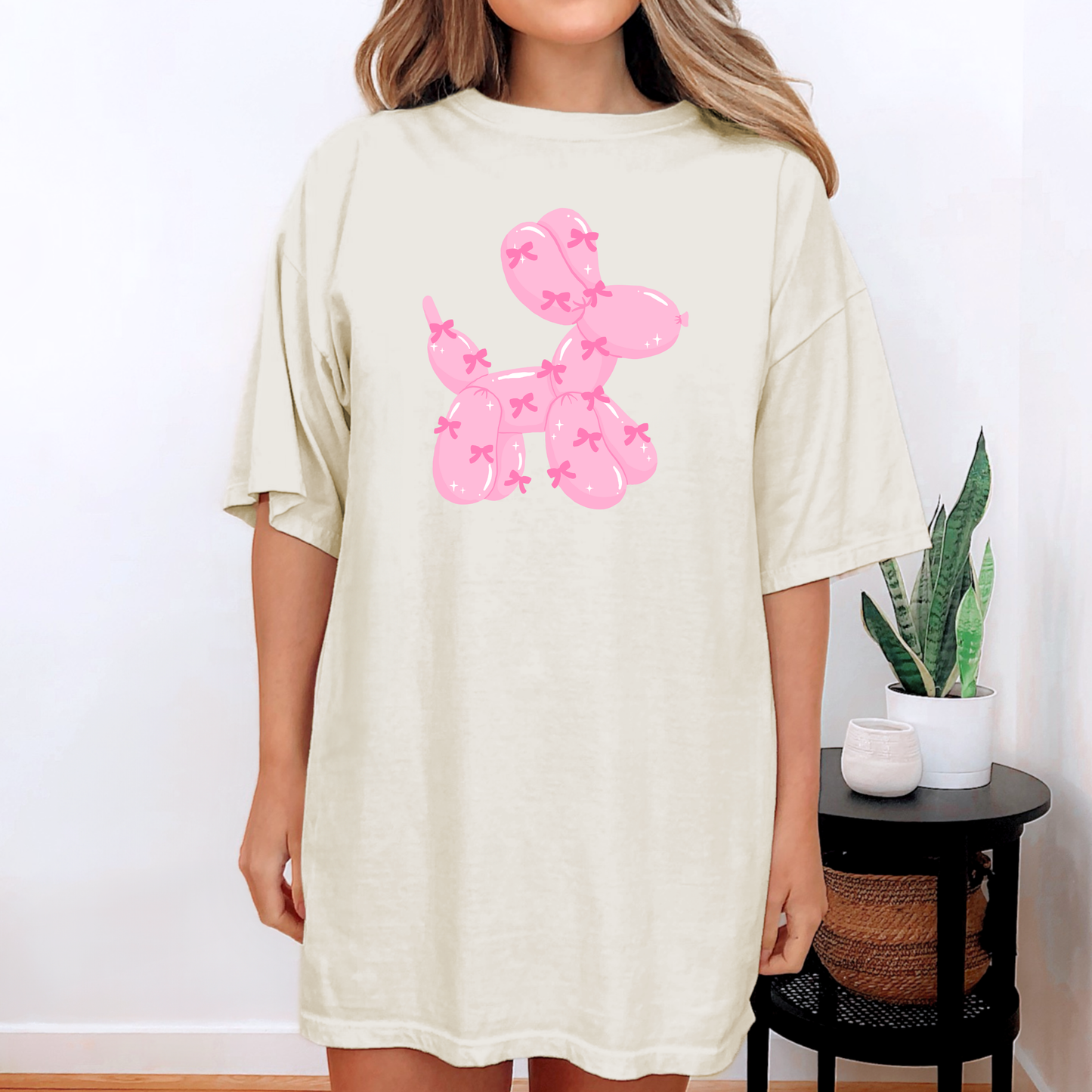 Pink Ballon Dog & Bows Graphic Tee
