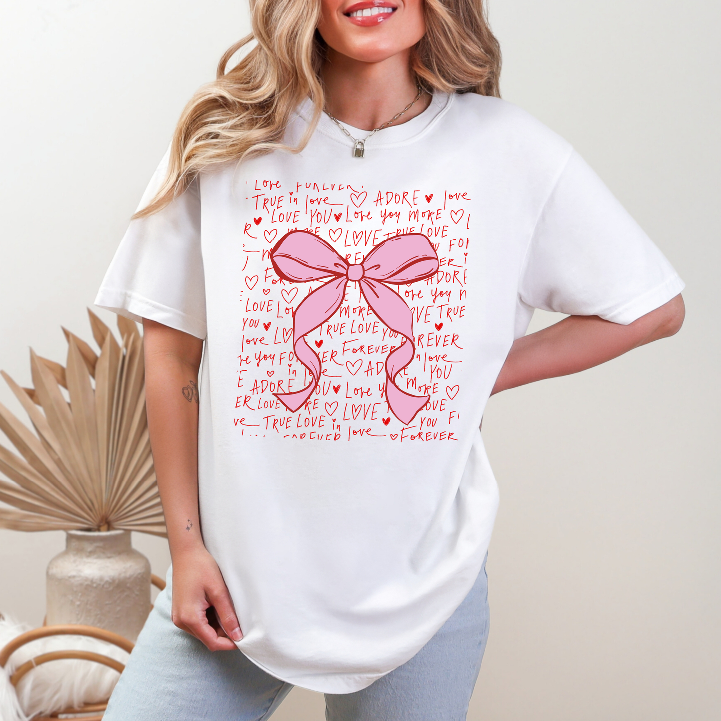 Valentine's Day Text & Bow Graphic Tee